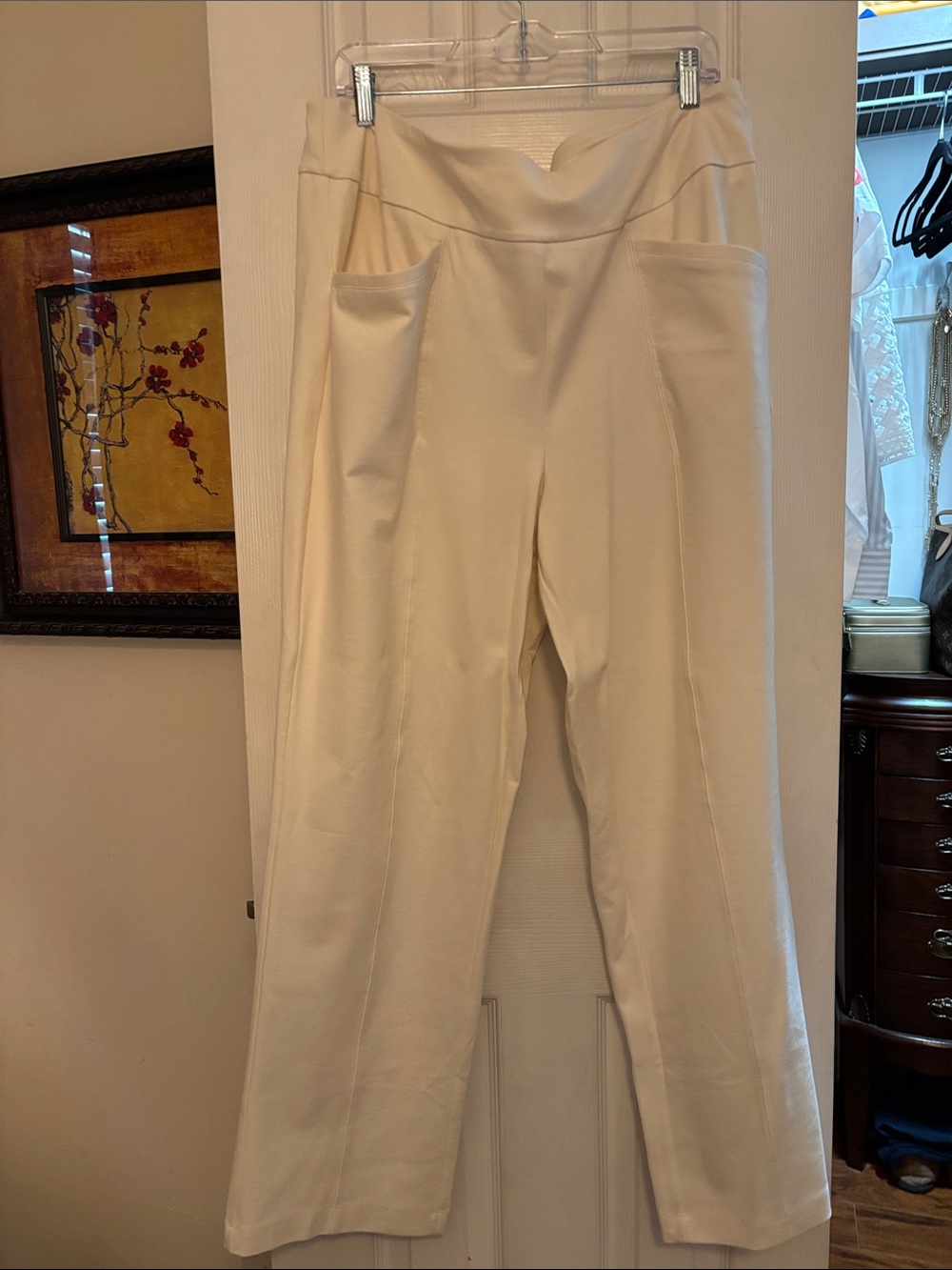 Women's Cream Wide-Leg Ponte Pants